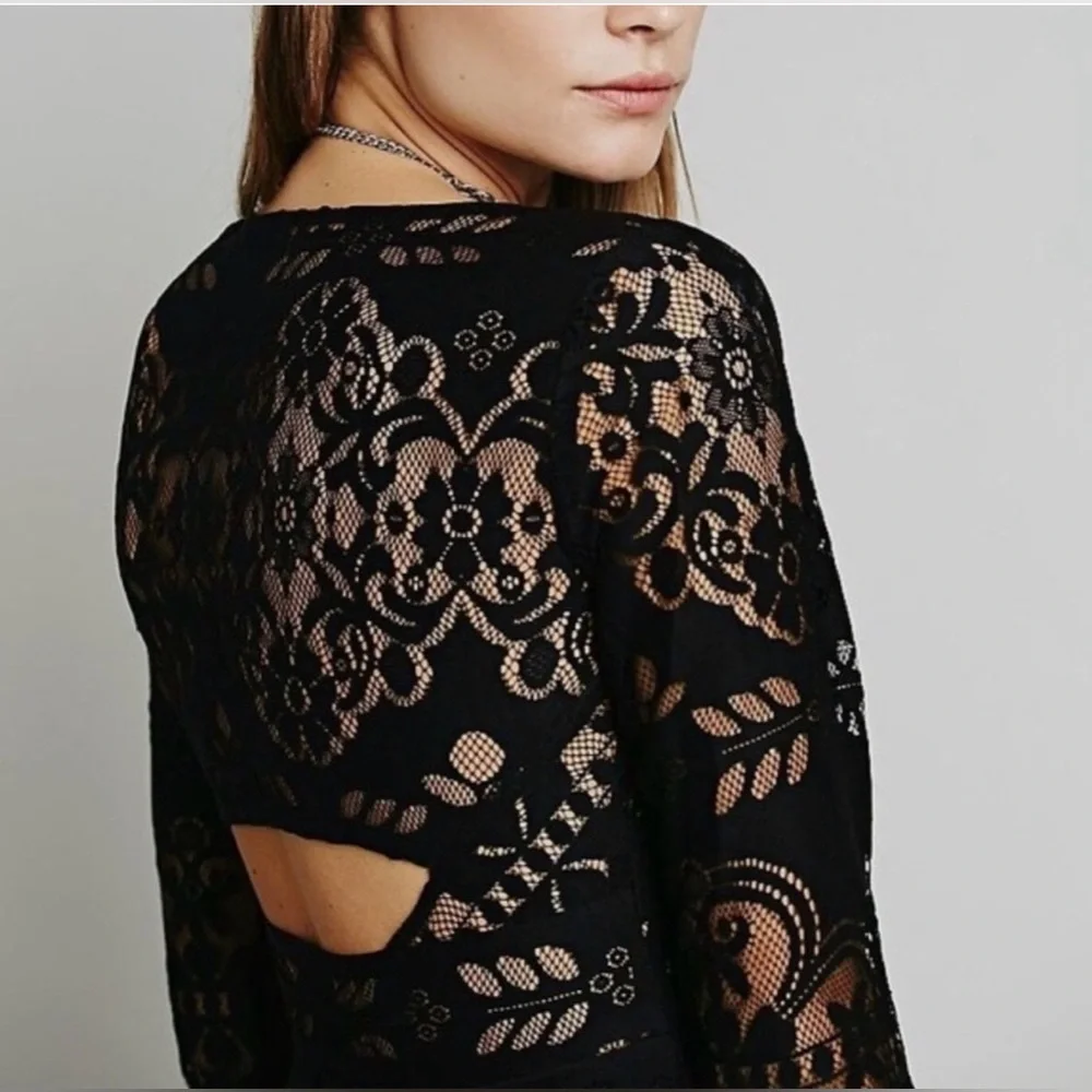 FREE PEOPLE LOVERS FOLK SONG SPANISH LACE MINI DRESS BLACK SIZE 2 MINT CONDITION - Picture 4 of 15